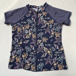 Garnet Hill Kids Swimsuit Top Boys 8 Full Zip Front Beach Swim Starfish Shells